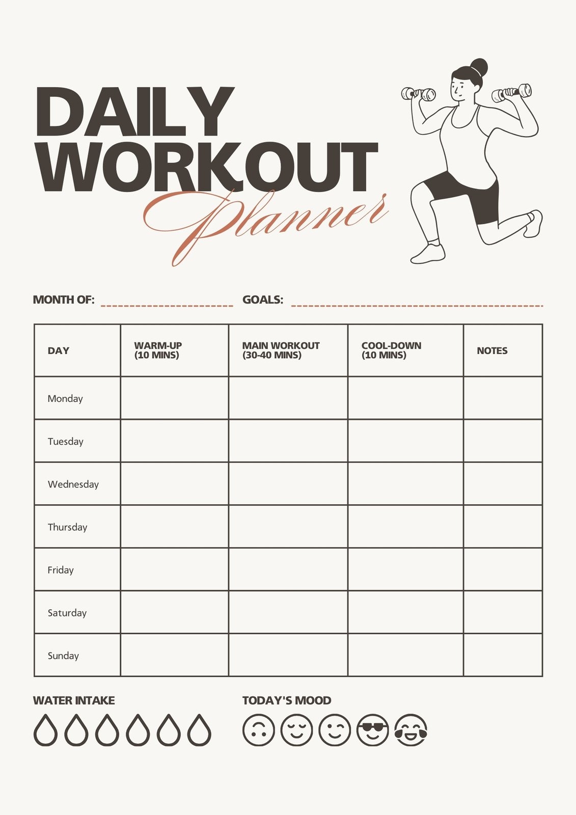 Free Custom Printable Workout Planner Templates Online Canva