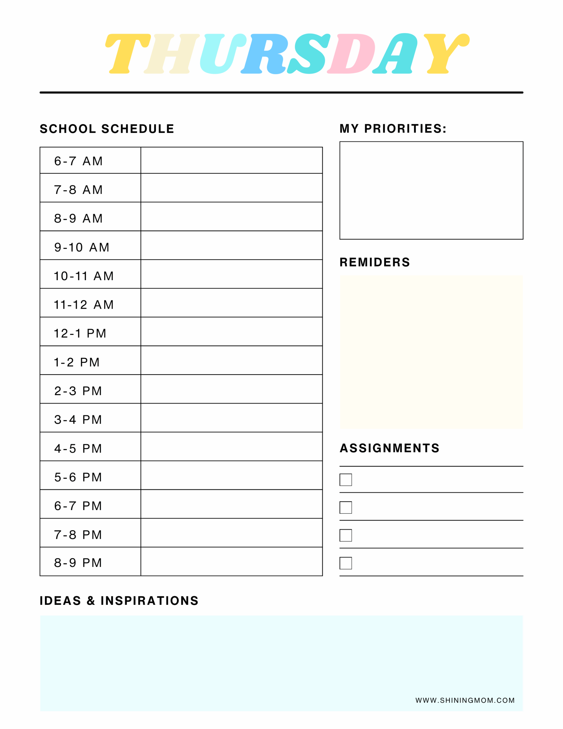 Free Printable School Planner Template