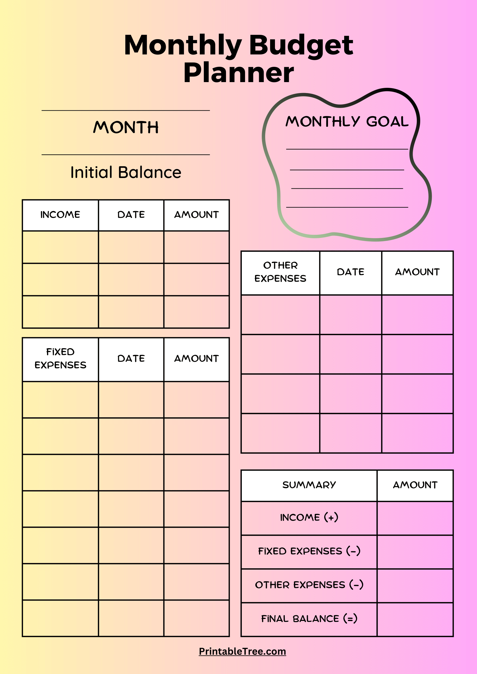 Personal Budget Planner Template Free