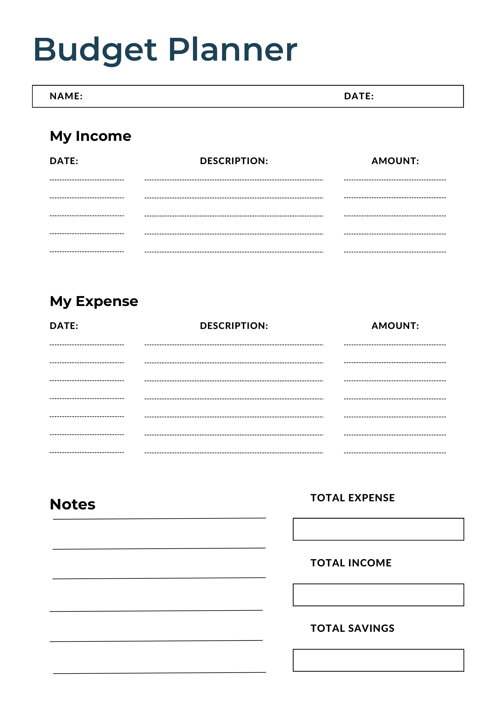 Free Template Budget Planner