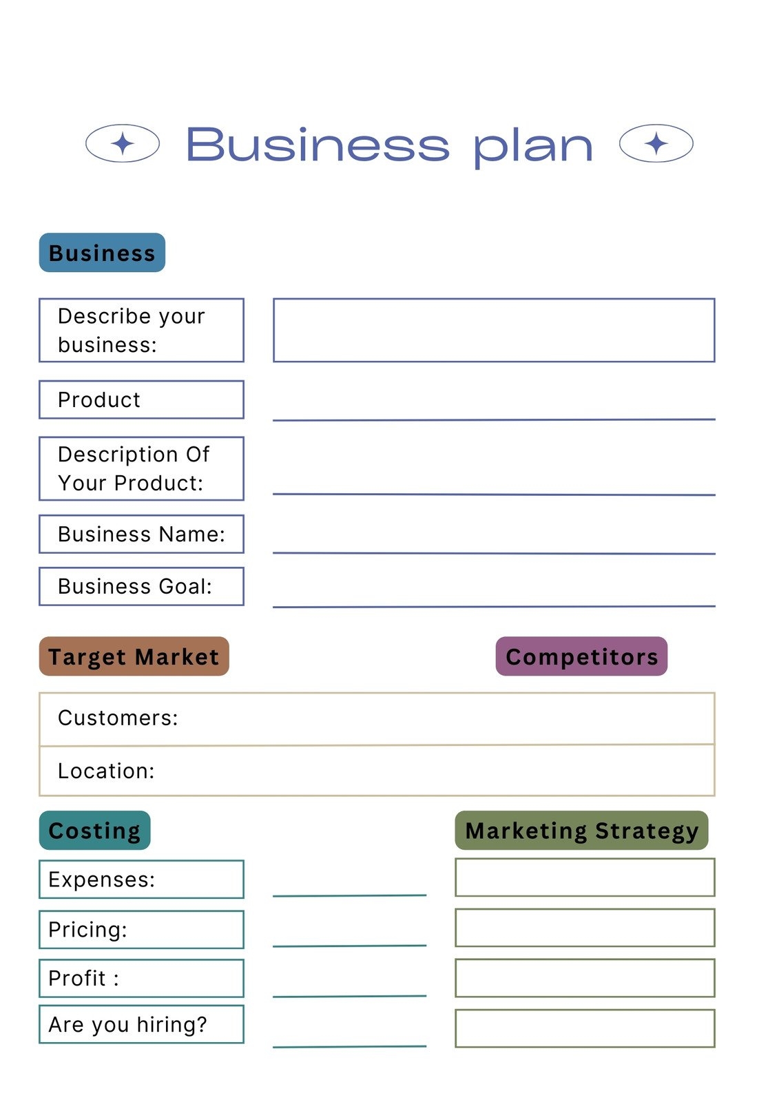 Startup Business Plan Template Free Printable