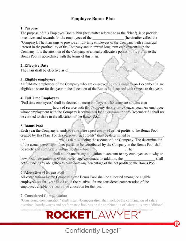 Free Employee Bonus Plan Make U0026 Download Rocket Lawyer