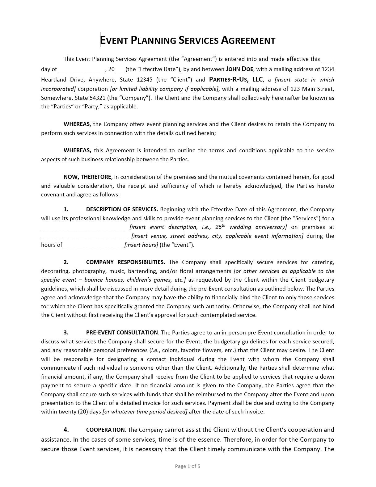 Free Event Planning Contract Templates