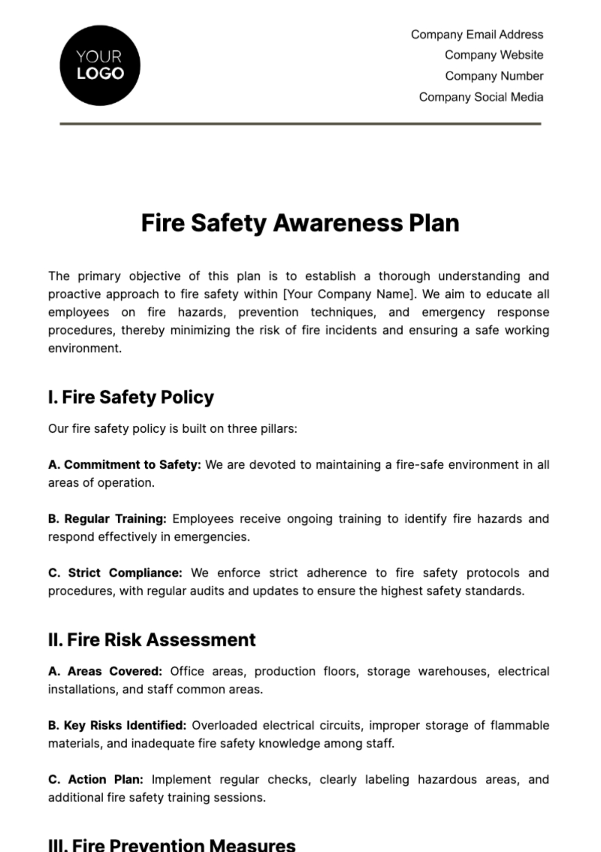 Free Fire Safety Awareness Plan Template To Edit Online
