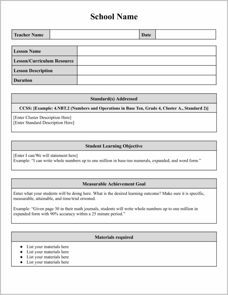 Free Formal Lesson Plan Template For Google Docs