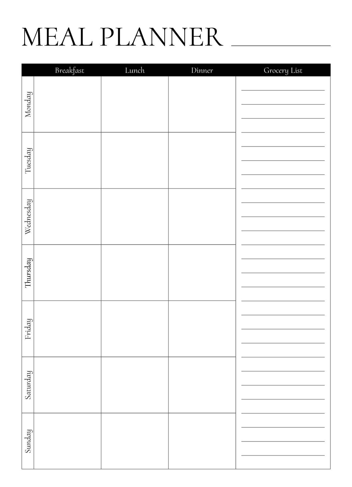 Meal Planner Grocery List Template