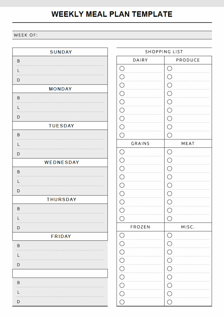 Free Meal Planning Templates PDF WORD