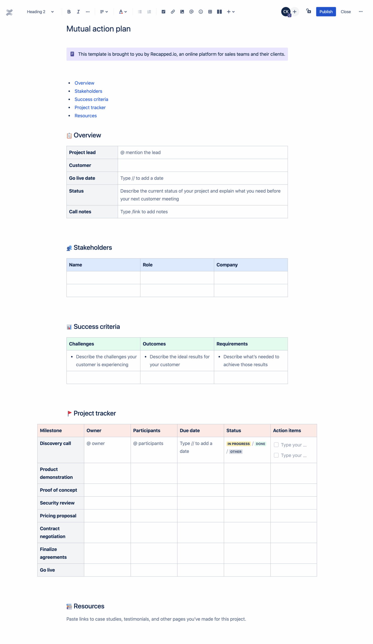 Sales Mutual Action Plan Template