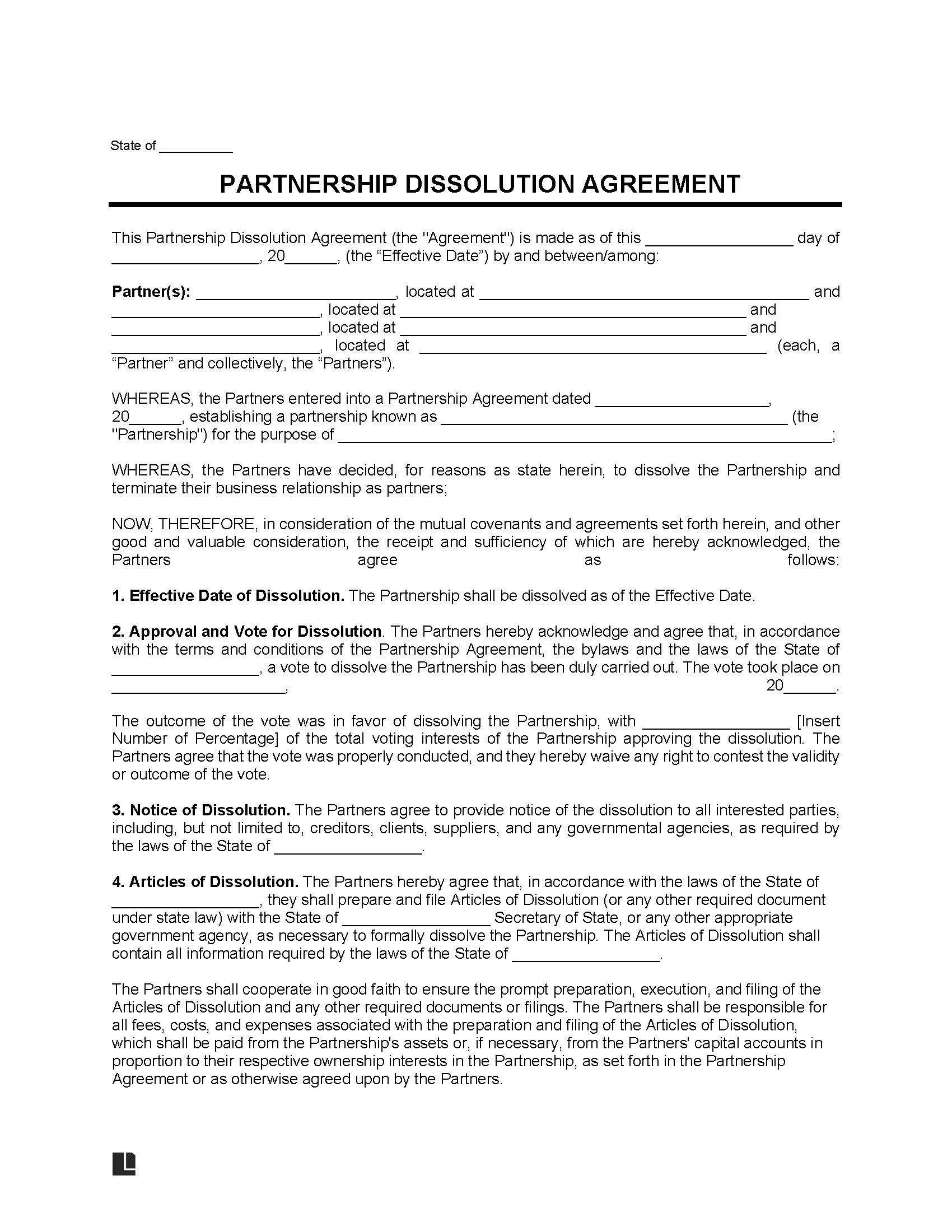 Free Partnership Dissolution Agreement Template PDF U0026 Word