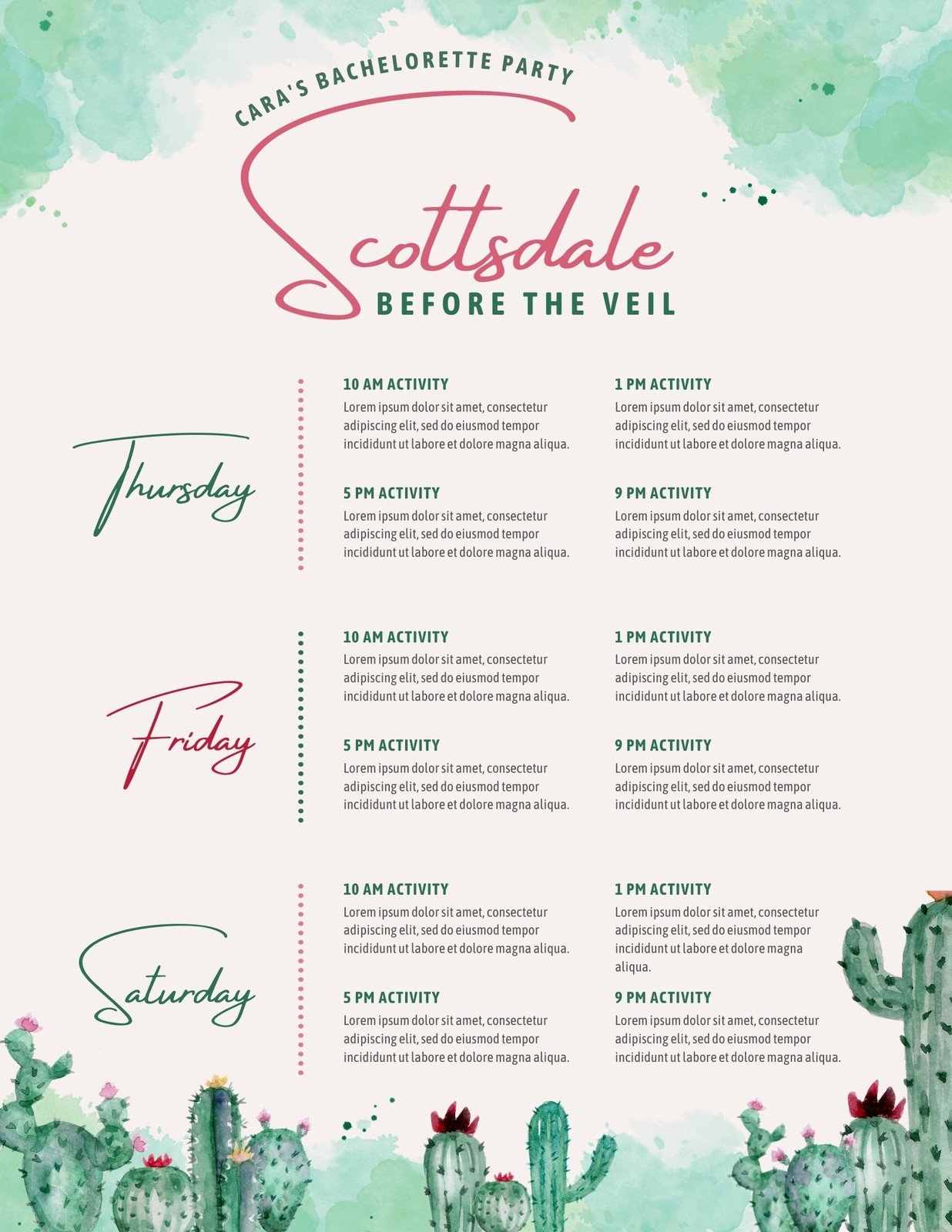 Bachelorette Party Planning Template