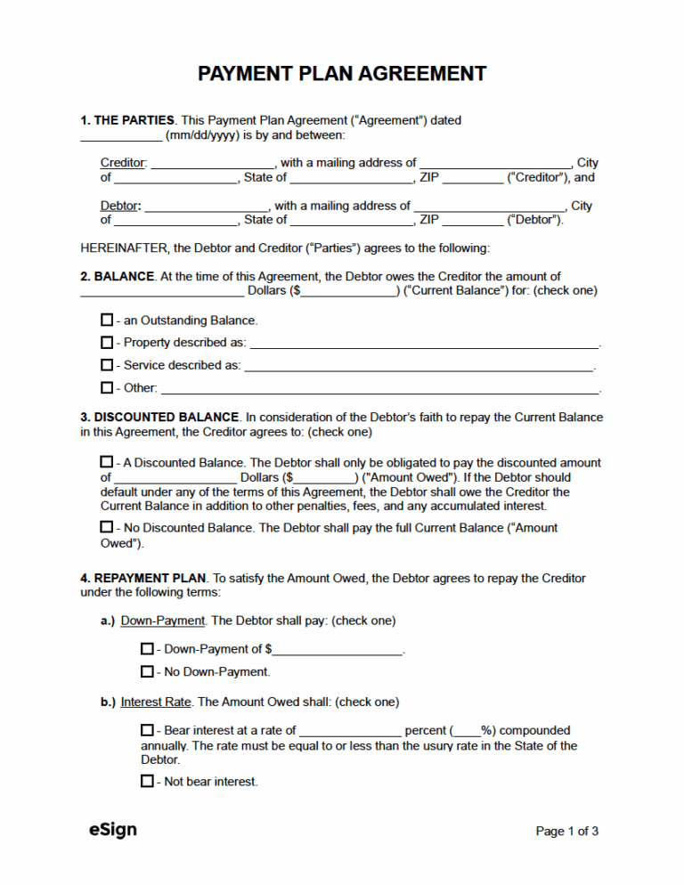Free Payment Plan Agreement Template PDF Word