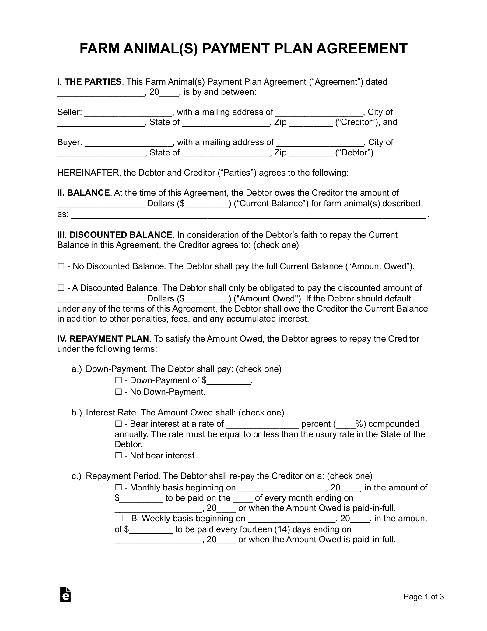 Free Payment Plan Agreement Template PDF Word EForms