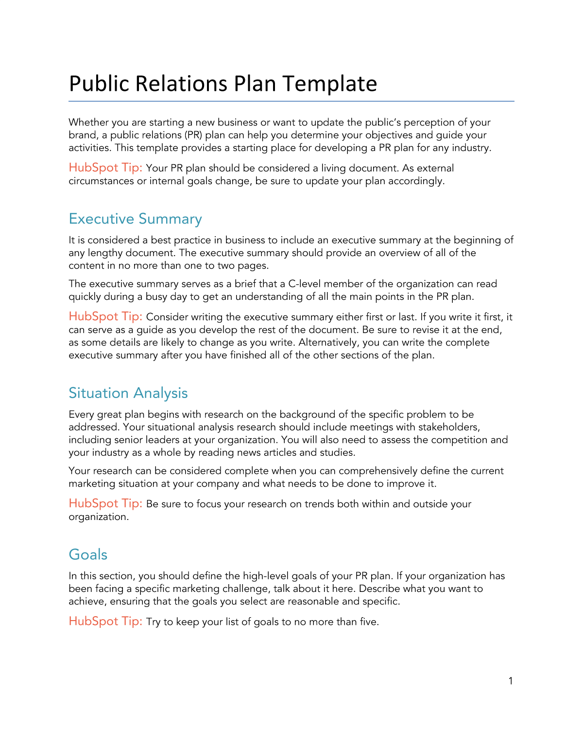 Free PR Plan Template For Word PDF Google Docs HubSpot