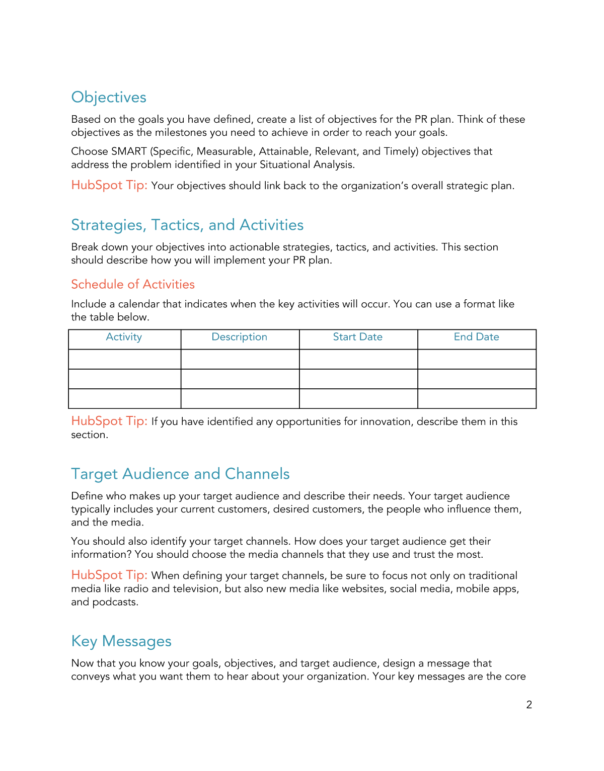 Pr Plan Template