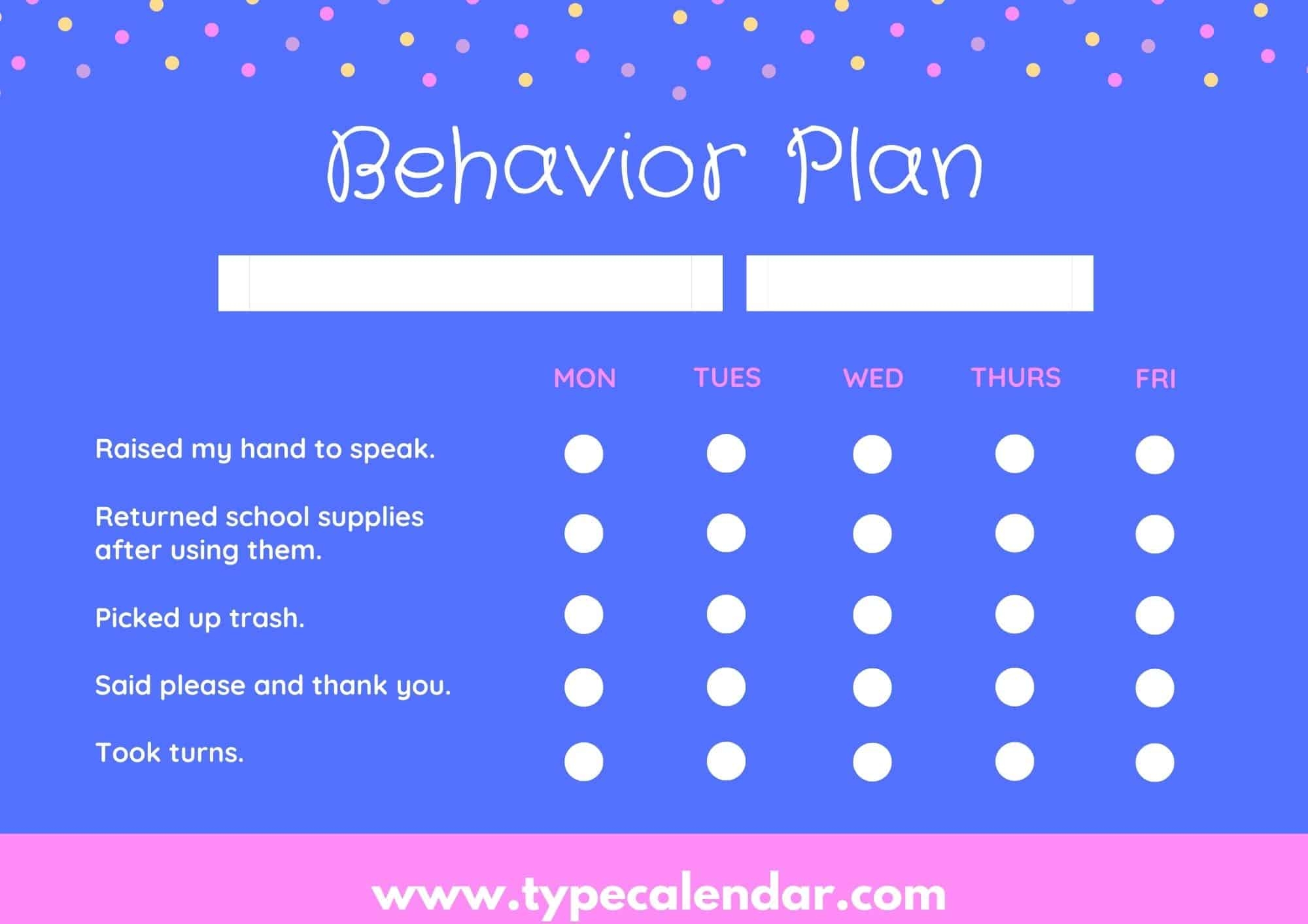 Free Printable Behavior Plan Templates PDF Word Students Adults