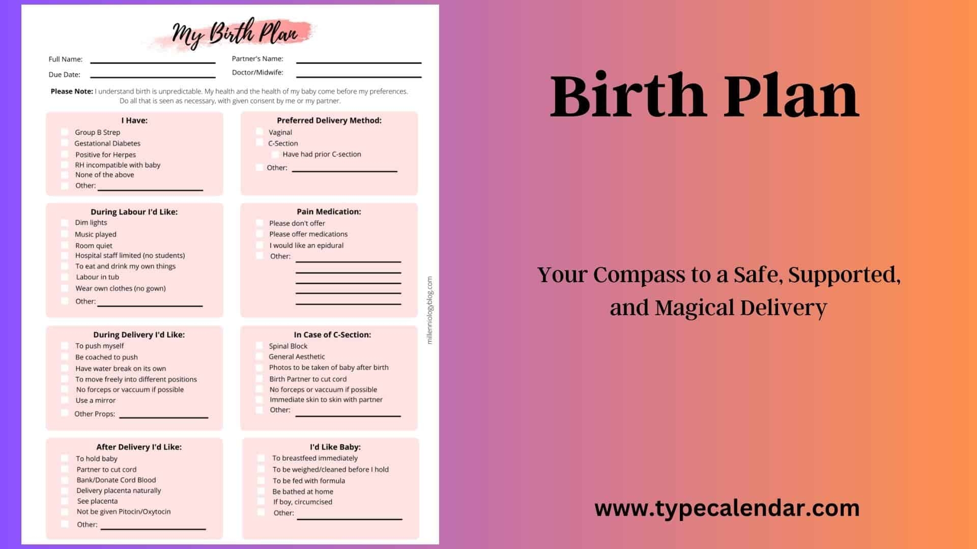 Free Printable Birth Plan Templates Word 