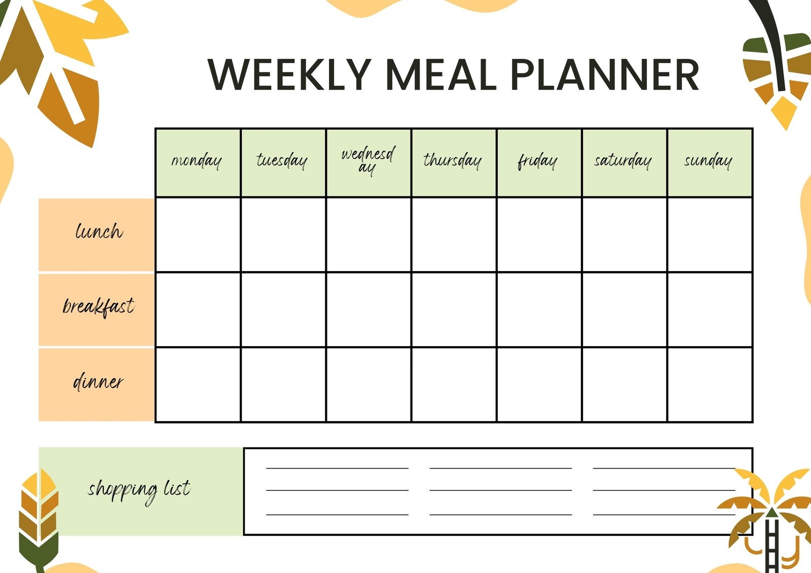 Menu Planner Printable Free Template