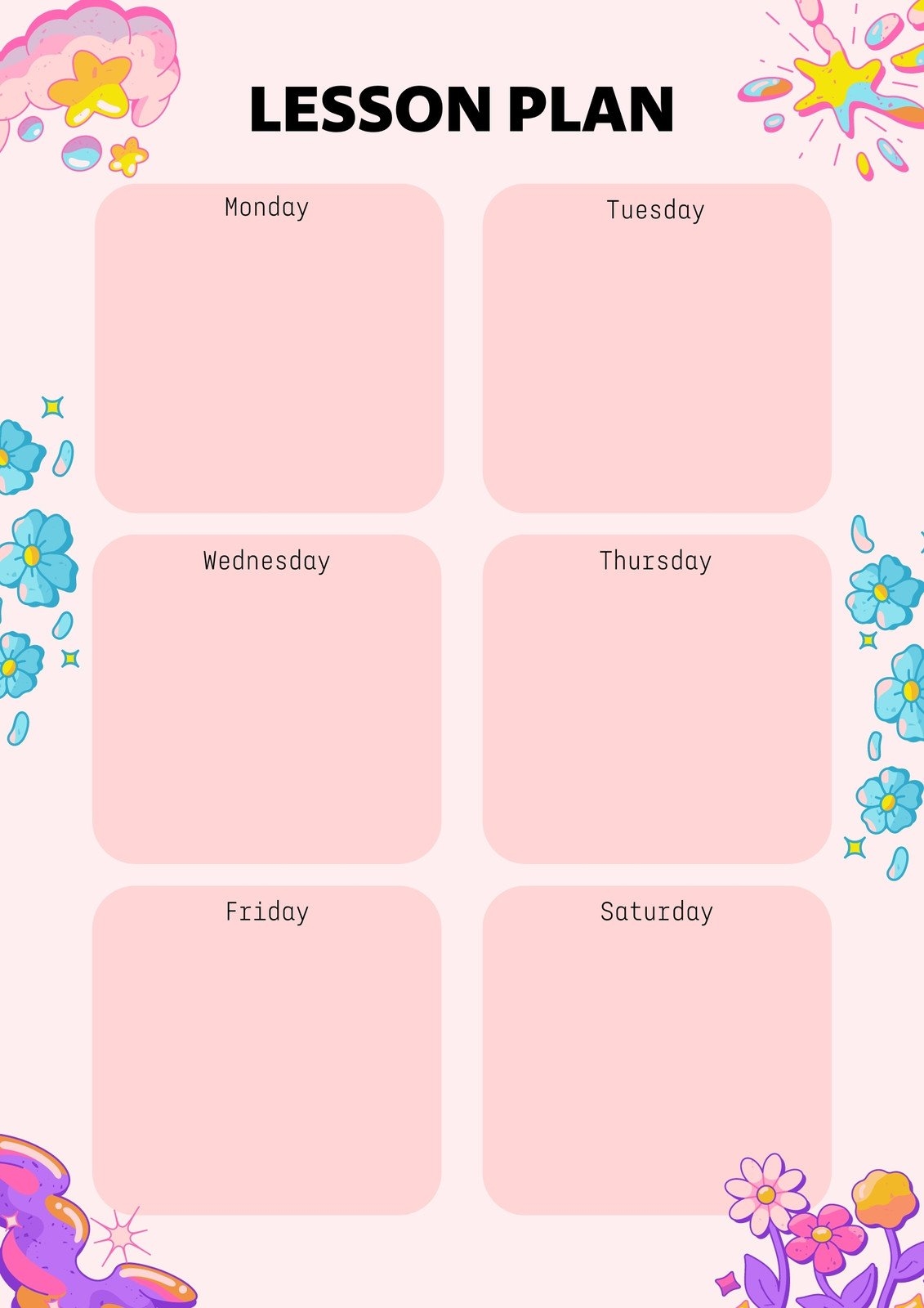 Blank Weekly Lesson Plan Template Printable