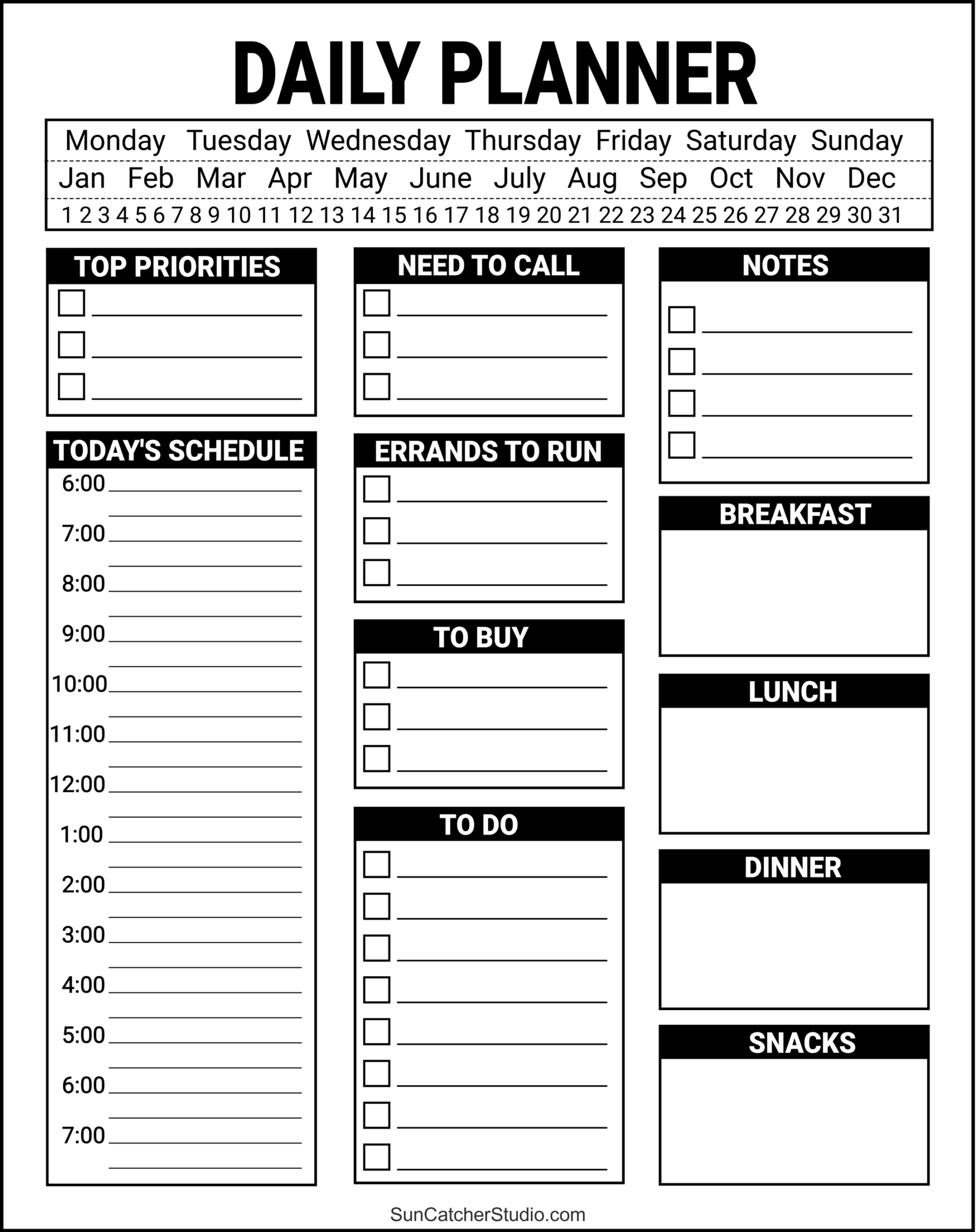 Free Printable Daily Planner Templates PDF Format DIY Projects Worksheets Library