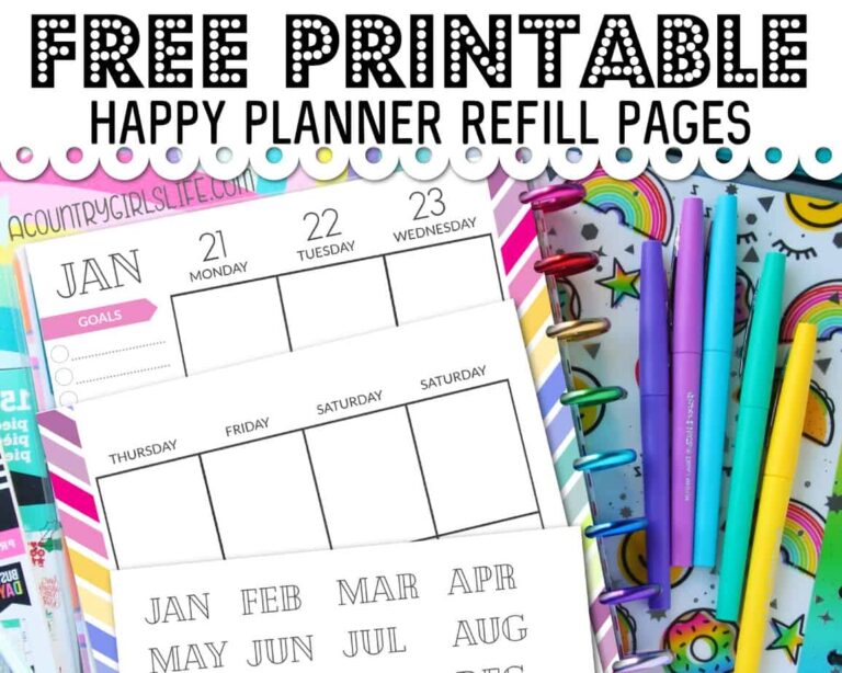 FREE Printable Happy Planner Refill Pages Classic Sized A