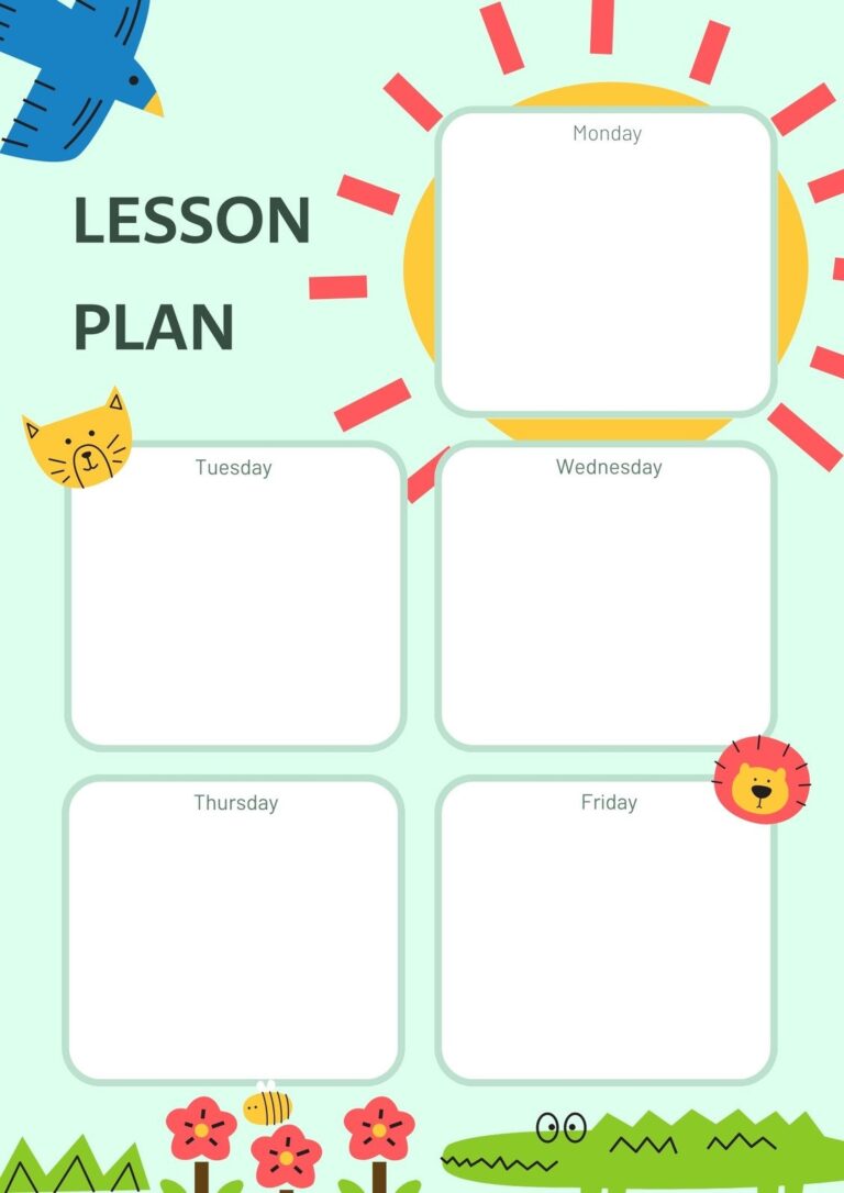 Free Printable Kindergarten Lesson Plan Templates Canva