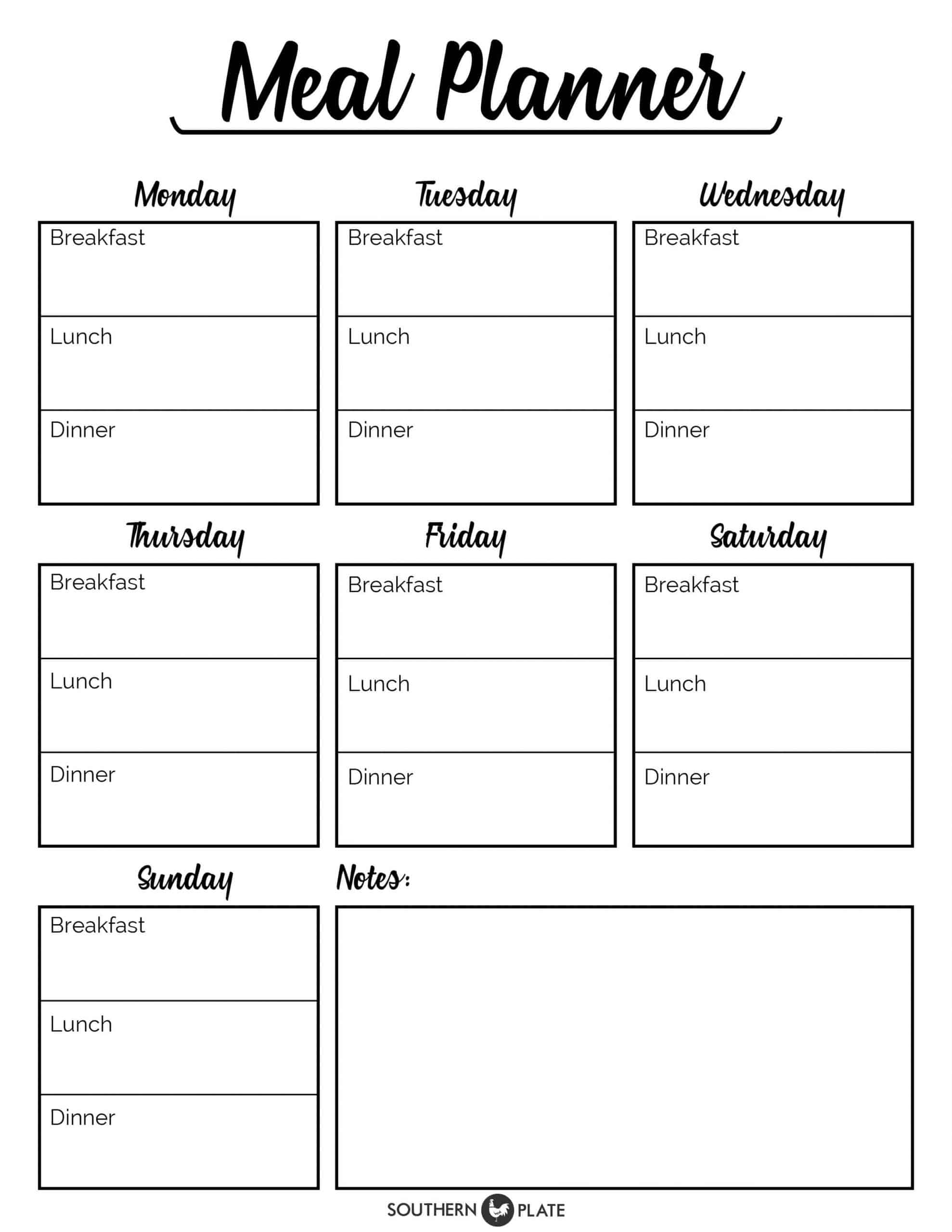 Meal Plan Printable Template Free