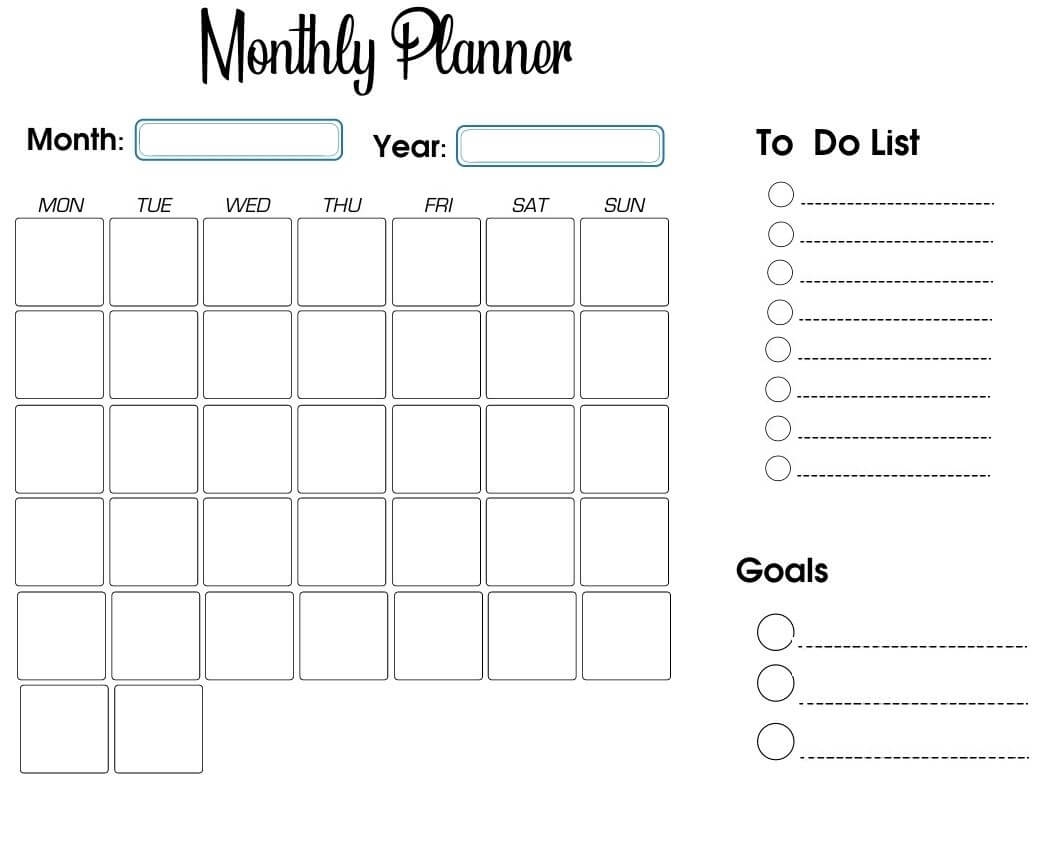 Monthly Planner Template Free Printable