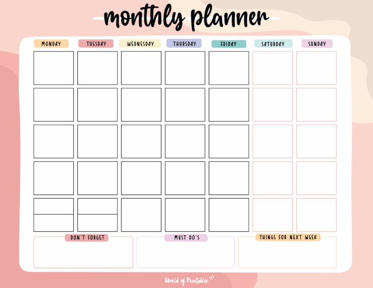 FREE Printable Monthly Planners World Of Printables