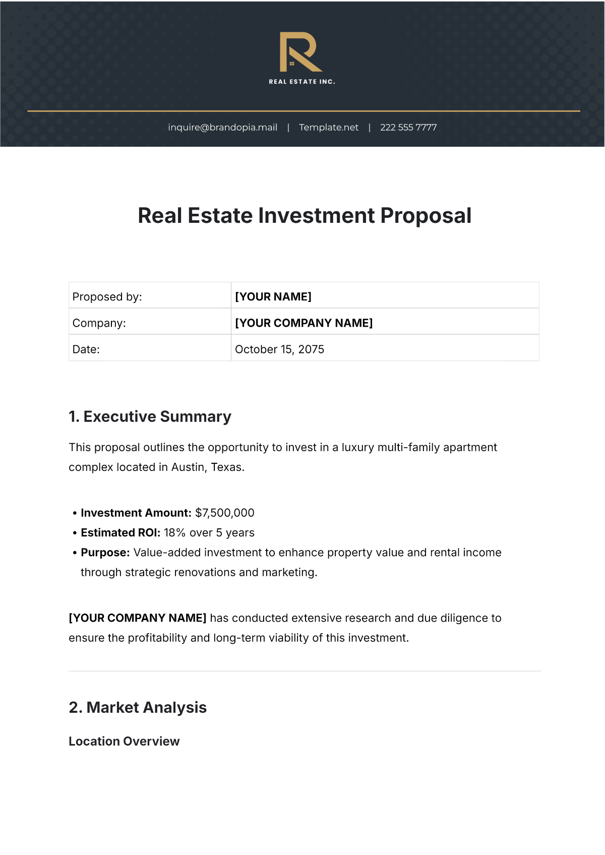 Real Estate Investment Business Plan Template