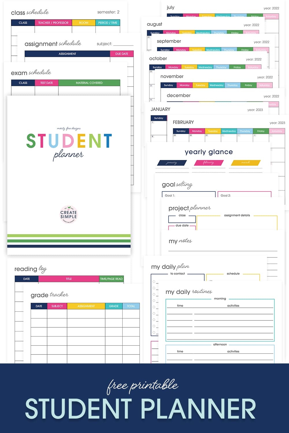 Free Printable Student Planner Elementary Junior High School 