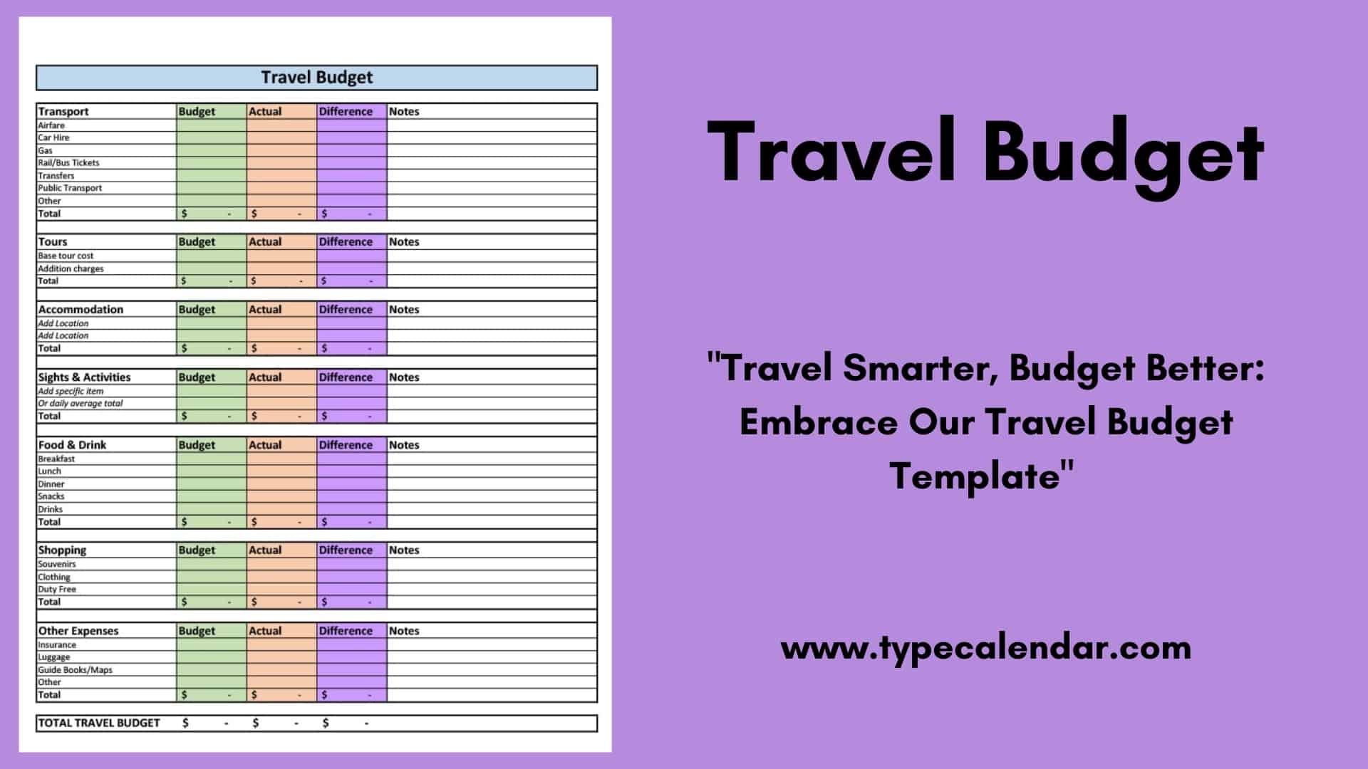 Vacation Budget Planner Template
