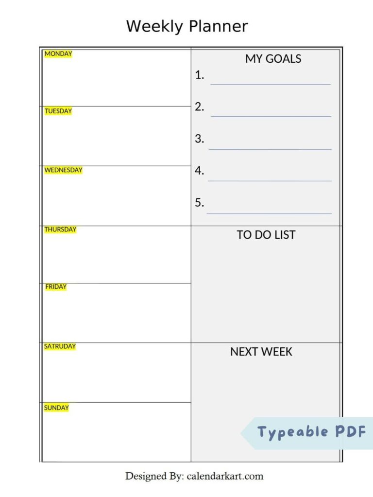Free Printable Weekly Planner Templates CalendarKart