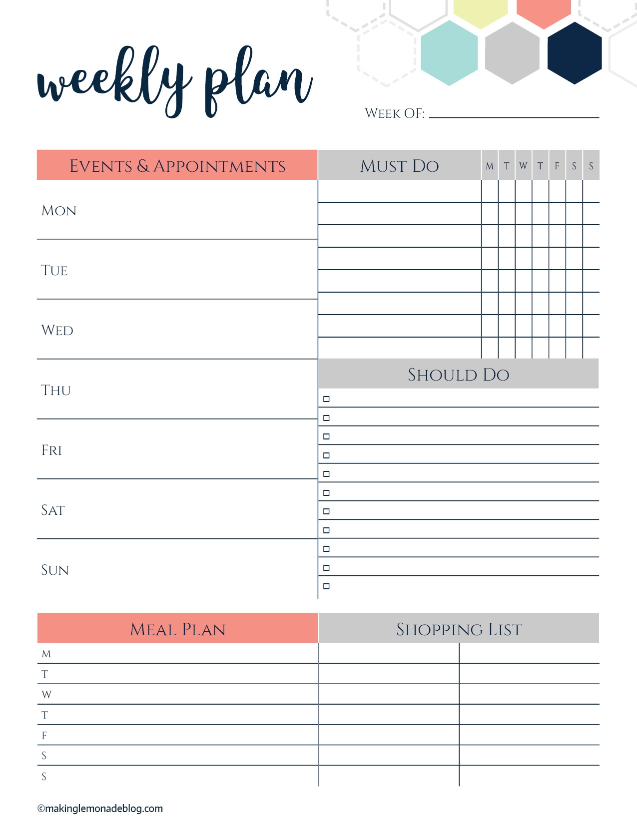 Weekly Planner Template Printable Free Editable