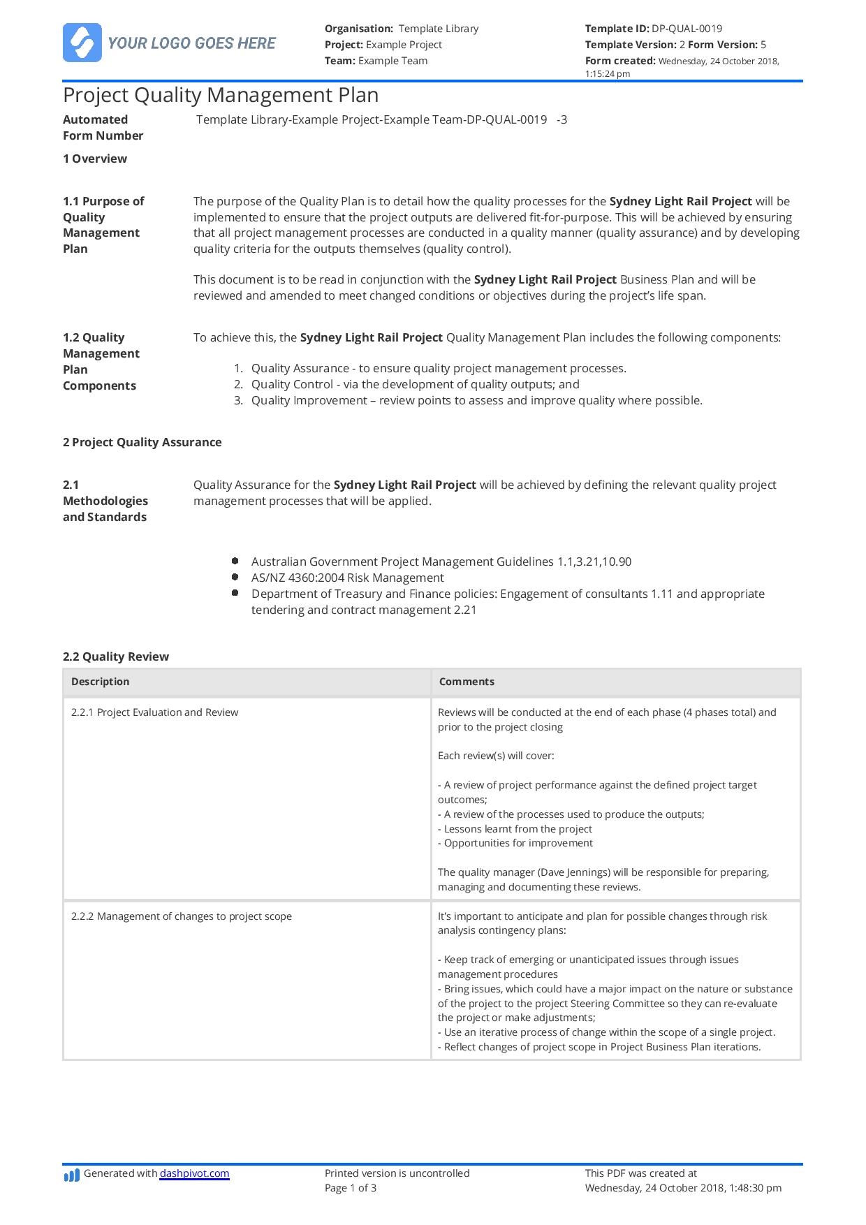 Free Quality Management Plan Template Better And Easier Than PDF 