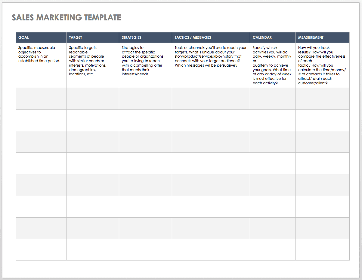 Free Sales Plan Templates Smartsheet