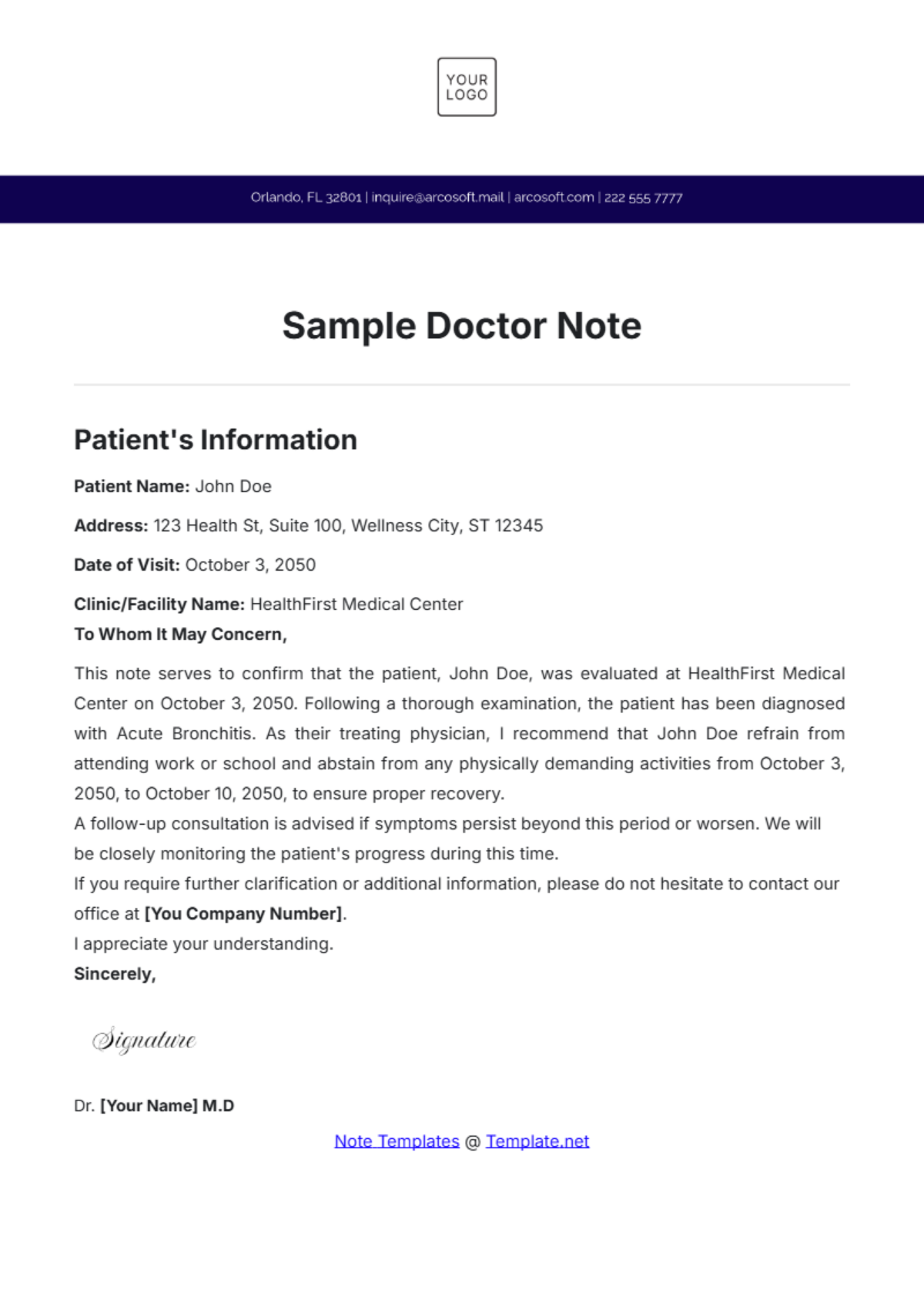 Free Sample Doctor Note Templates Editable And Printable