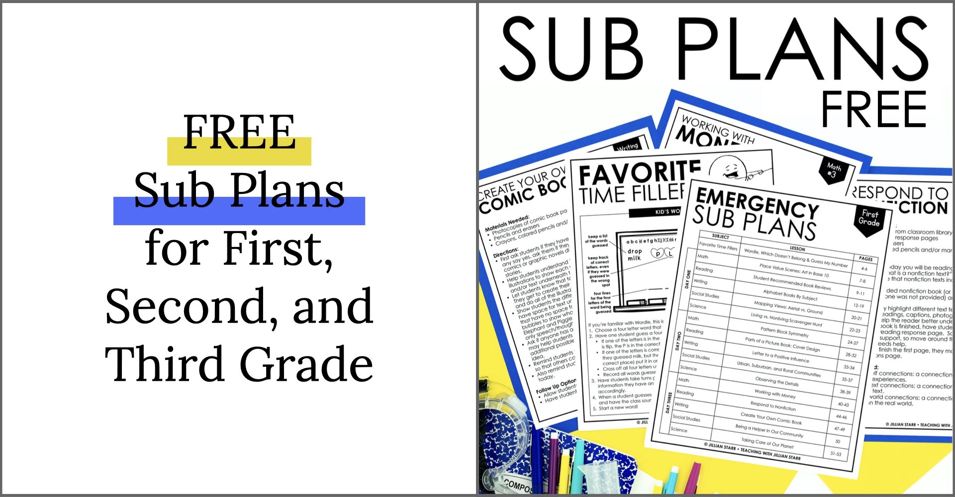 FREE Sub Plans For 1st 2nd And 3rd Grade