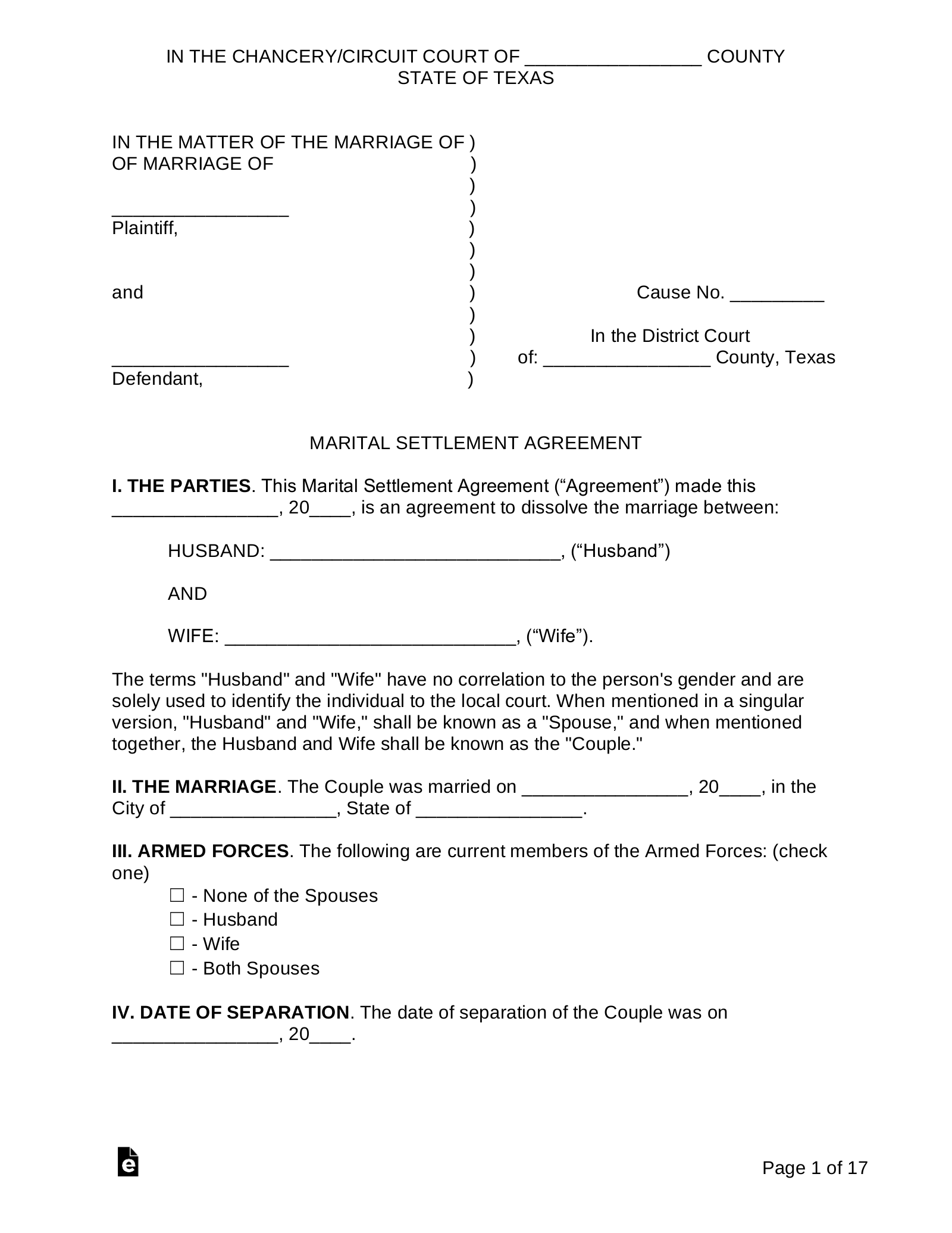 Free Texas Custody Parenting Plan PDF EForms
