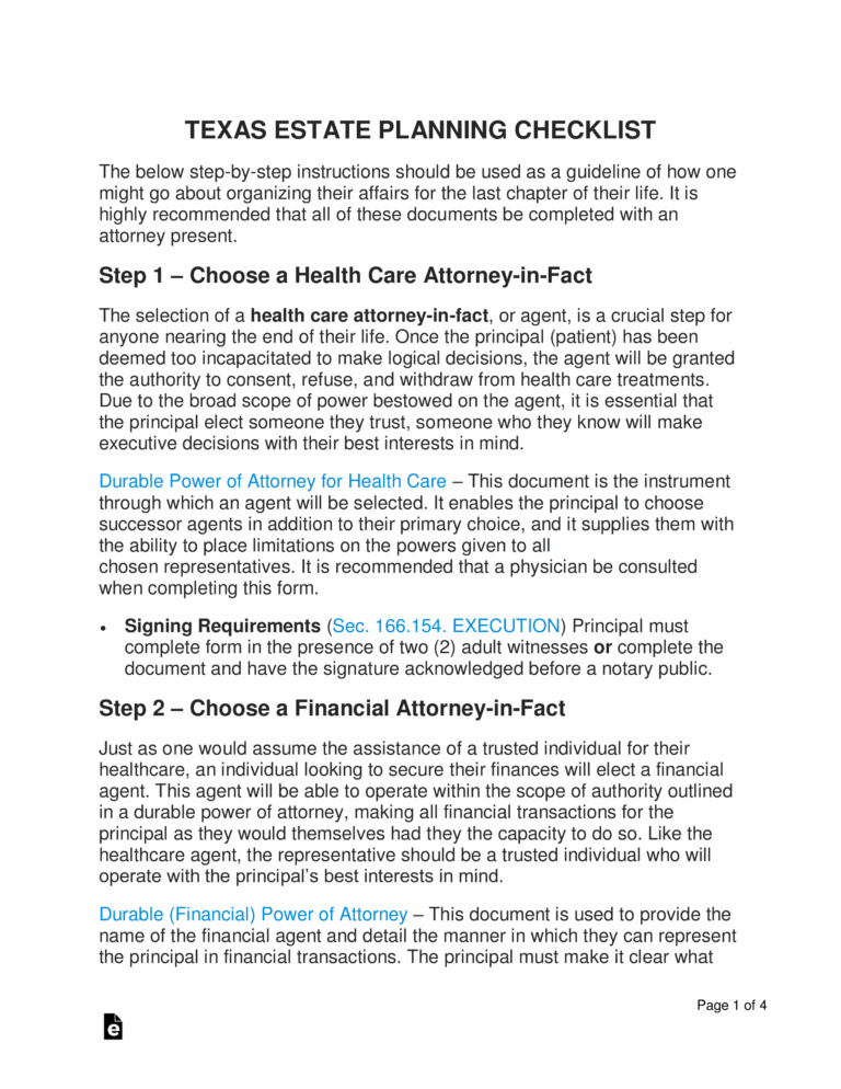 Free Texas Estate Planning Checklist PDF Word EForms