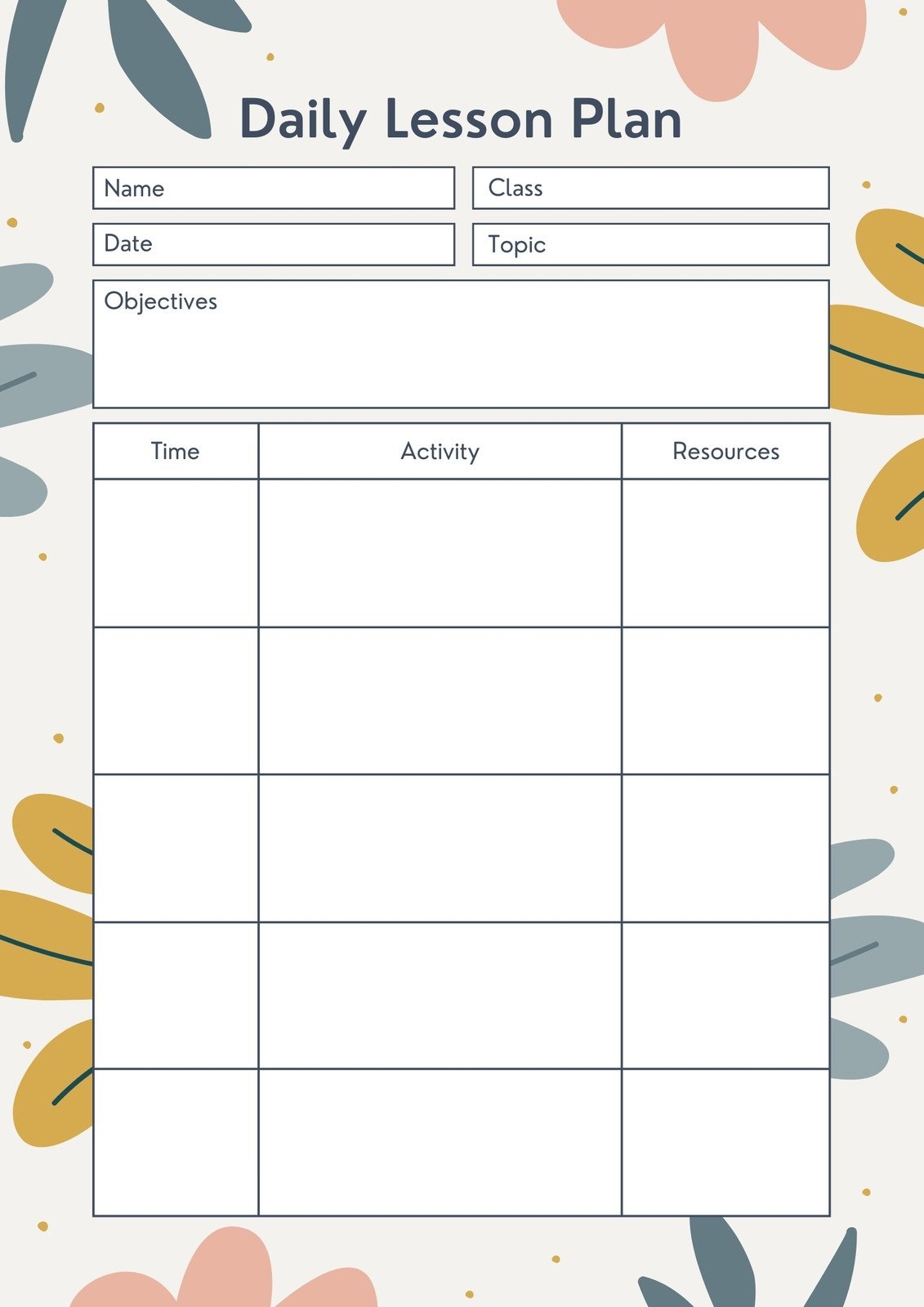 Free Preschool Printable Lesson Plan Template