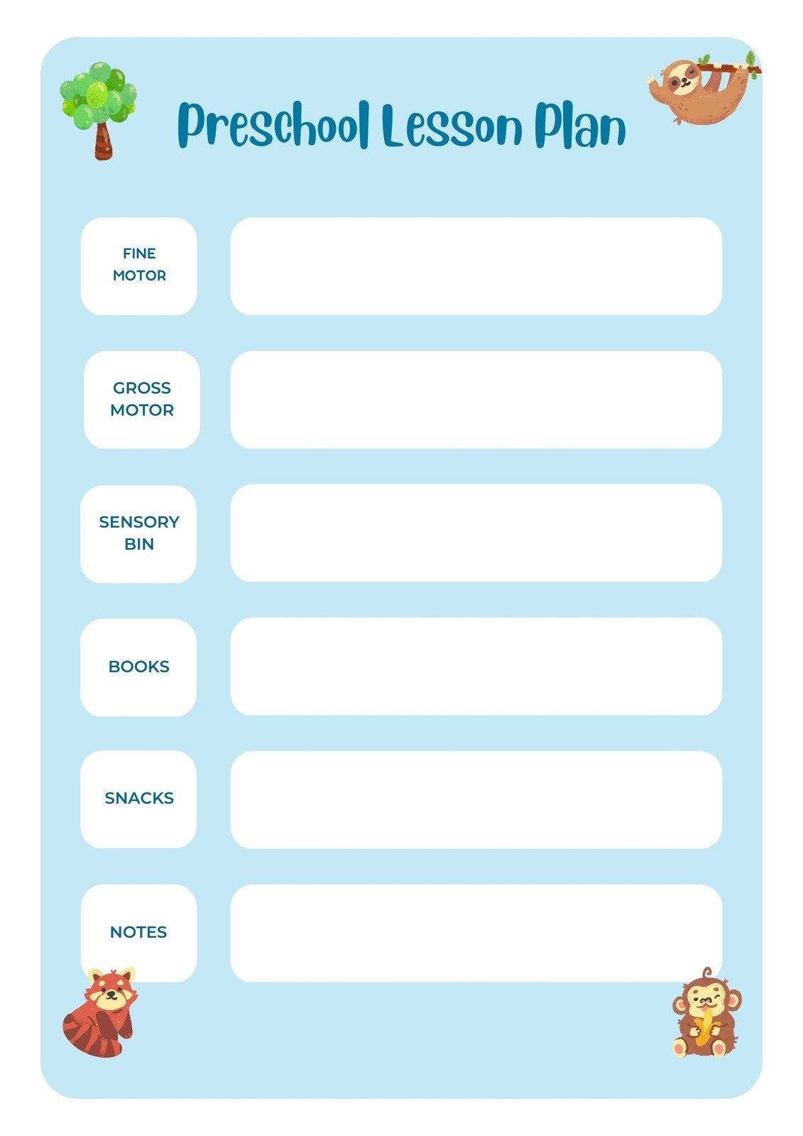 Free Printable Lesson Plan Templates Preschool