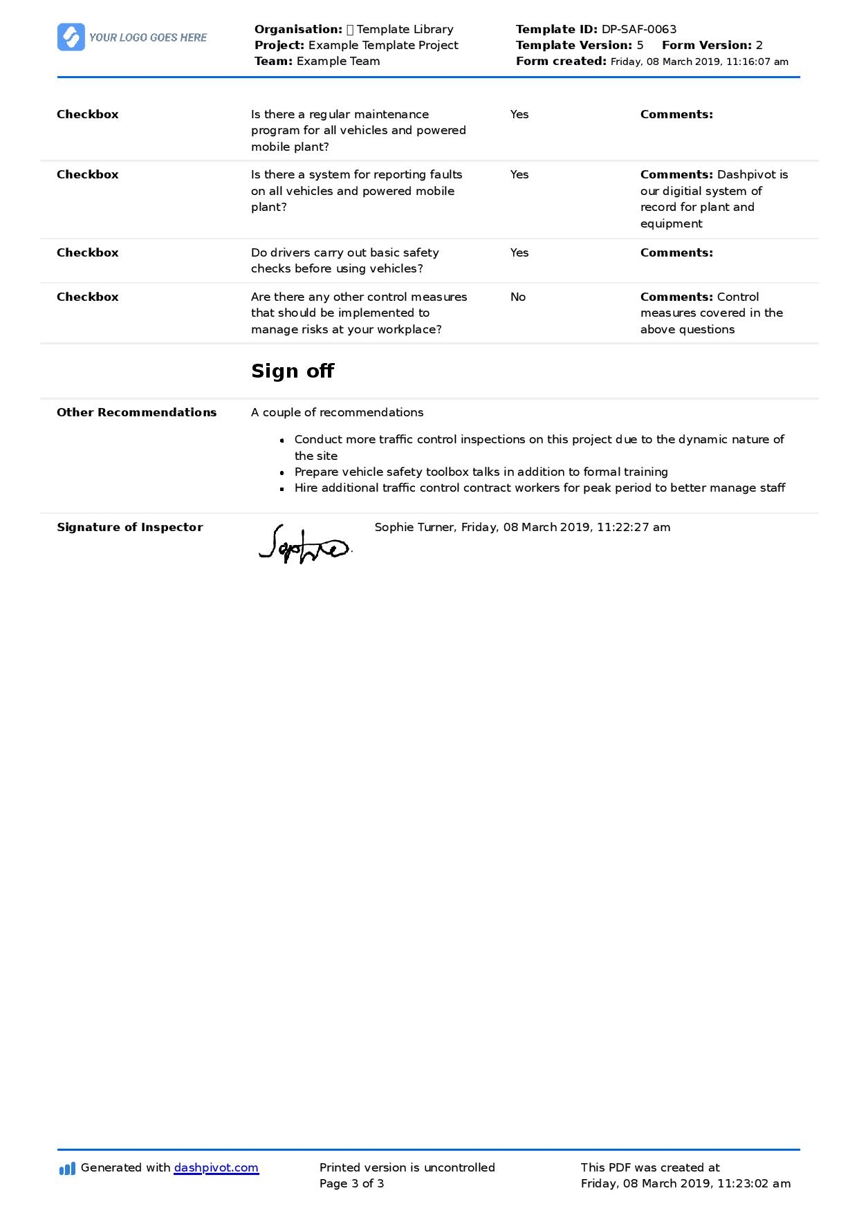 Free Traffic Control Plan Template And Sample