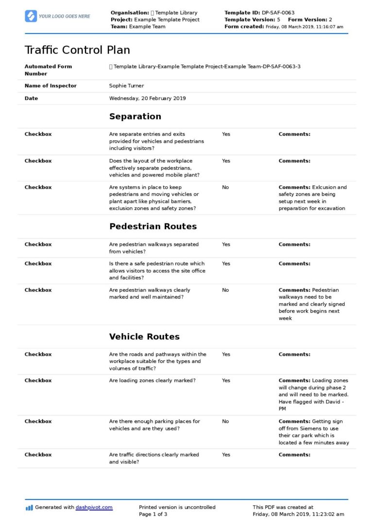 Free Traffic Control Plan Template And Sample
