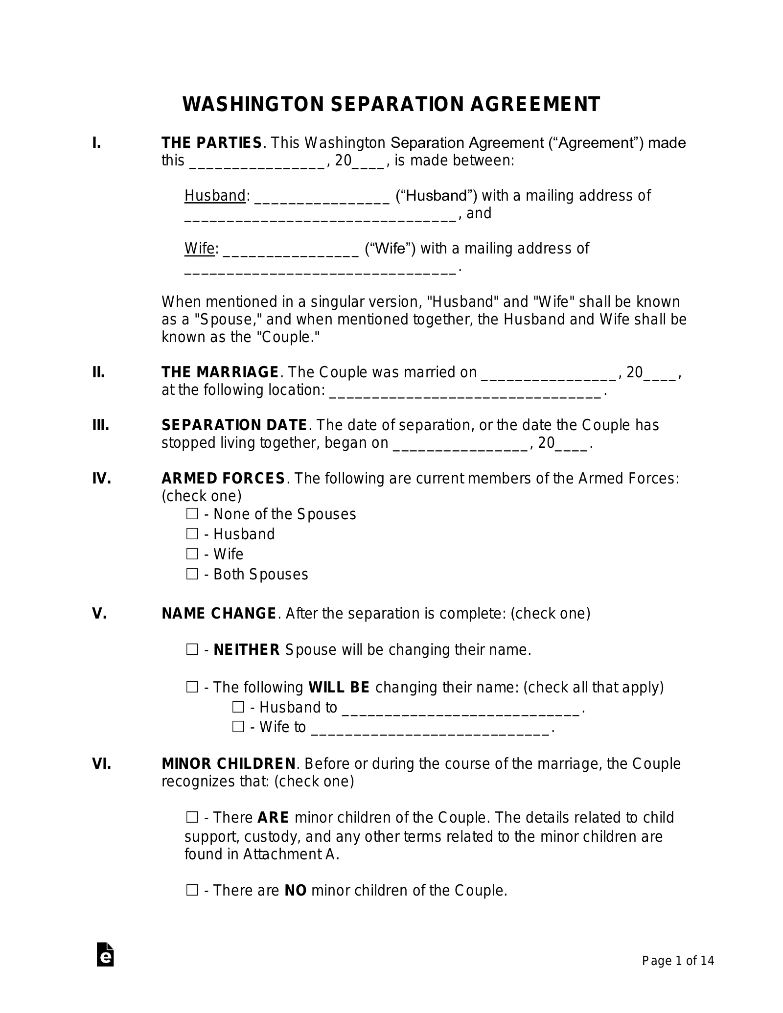 Parenting Plan Template Washington State