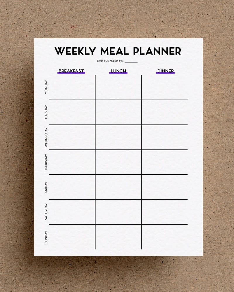Free Printable Blank Weekly Meal Planner