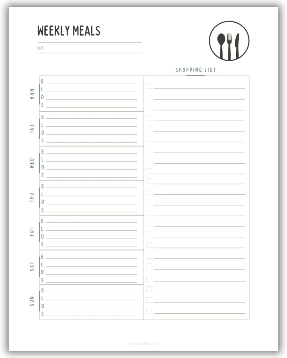 Blank Meal Plan Template Printable