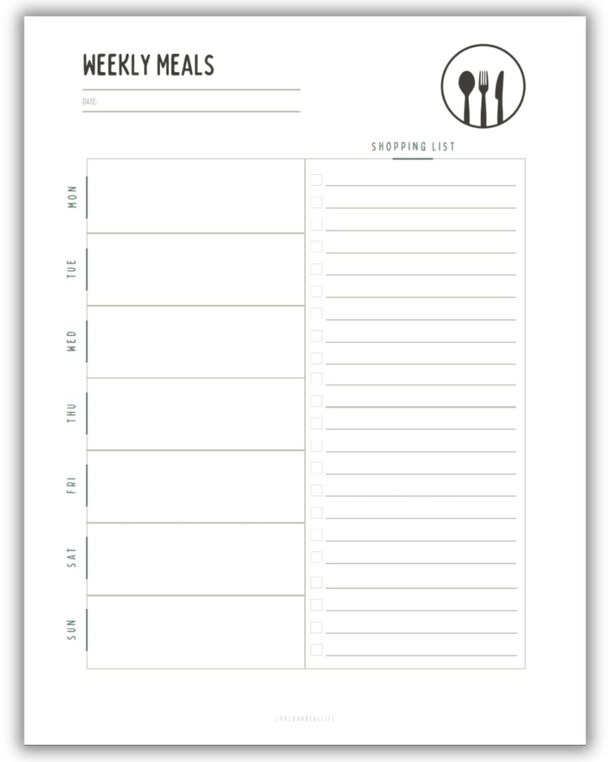 Free Blank Printable Menu Planner