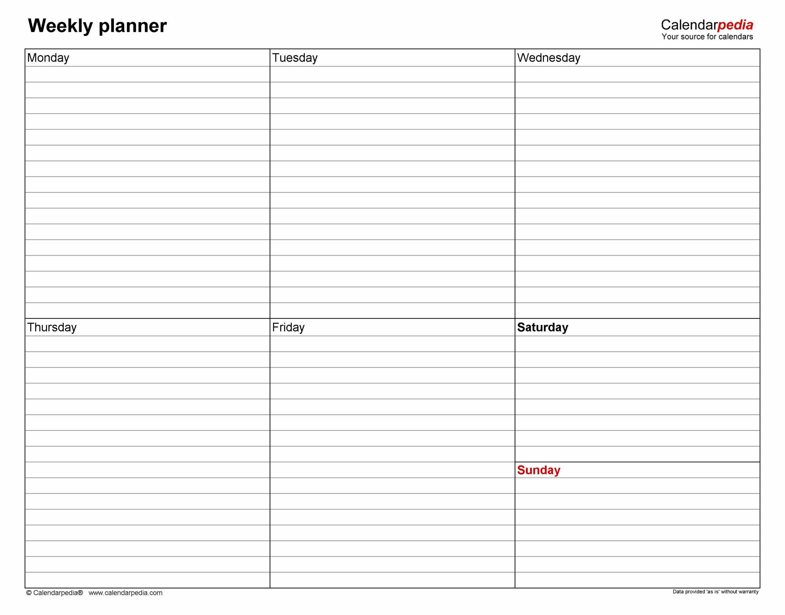 Free Printable Weekly Planner Template Undated