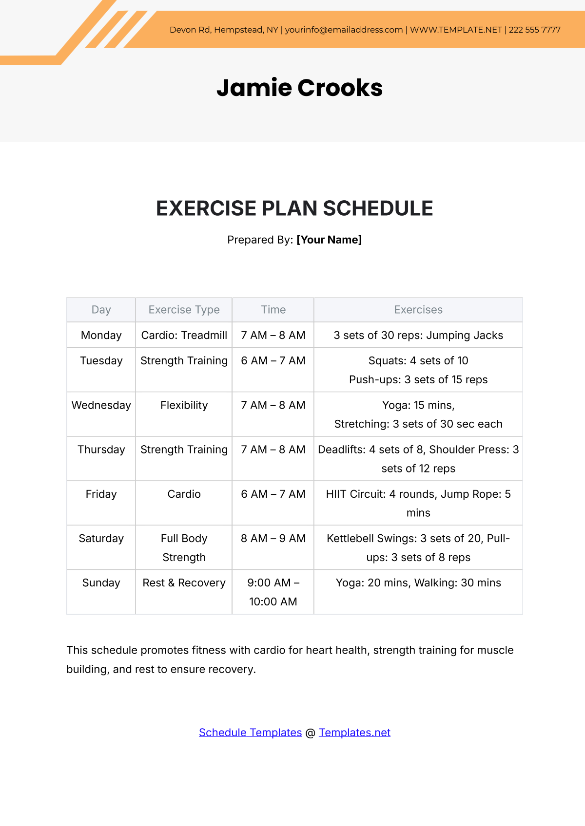 Free Workout Plan Template Word