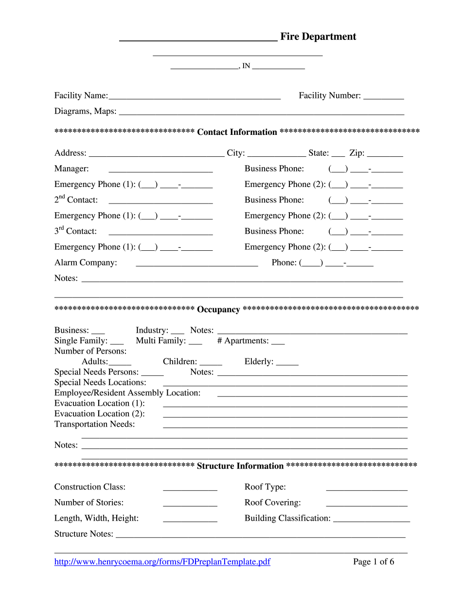 Ga Fire Department Pre Plan Template Form Fill Online Printable Fillable Blank